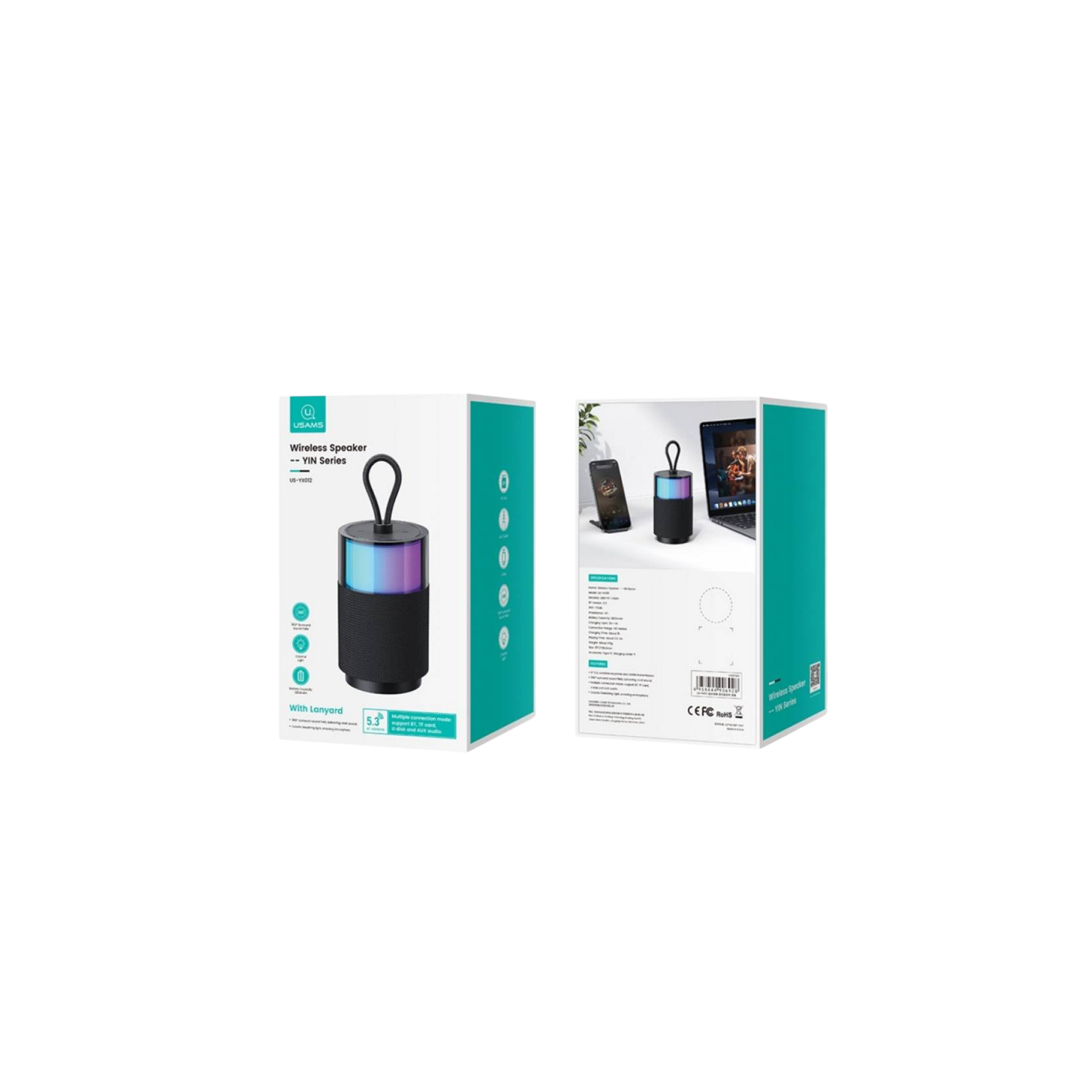 Parlante Bluetooth YIN Series Color Negro Con RGB Y Cordón