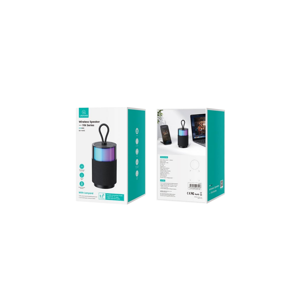 Parlante Bluetooth YIN Series Color Negro Con RGB Y Cordón
